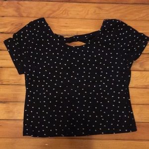 Black and white heart peek a boo back drop top